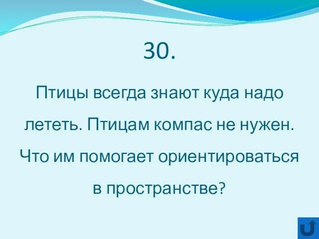 30. Птицы всегда знают куда надо лететь. Птицам компас не нужен.