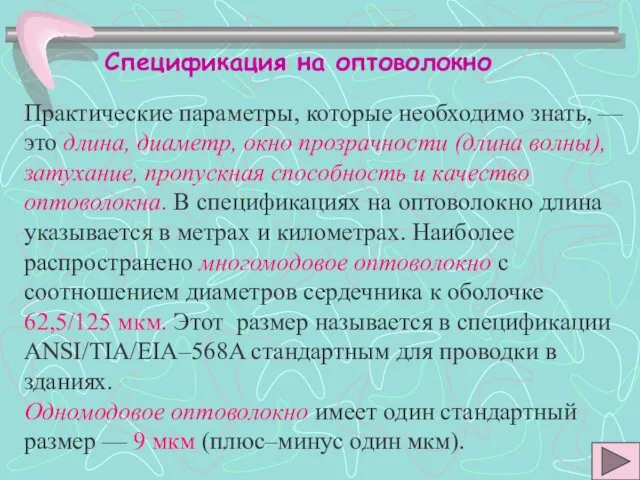 Спецификация на оптоволокно Практические параметры, которые необходимо знать, — это длина,