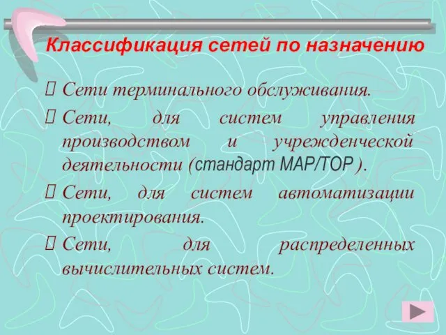 Классификация сетей по назначению Сети терминального обслуживания. Сети, для систем управления