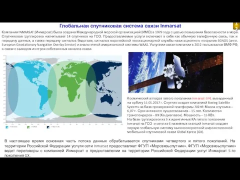 Глобальная спутниковая система связи Inmarsat Компания INMARSAT (Инмарсат) была создана Международной