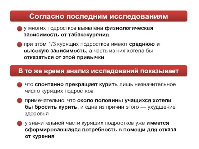 у многих подростков выявлена физиологическая зависимость от табакокурения при этом 1/3