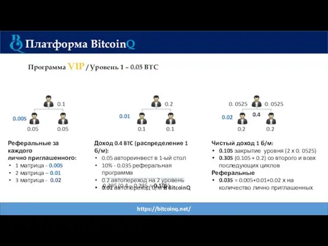 https://bitcoinq.net/ Платформа BitcoinQ Программа VIP / Уровень 1 – 0.05 BTC