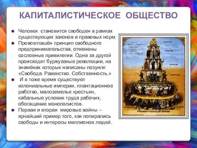 КАПИТАЛИСТИЧЕСКОЕ ОБЩЕСТВО Человек становится свободен в рамках существующих законов и правовых