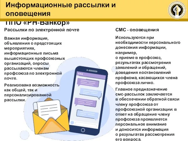 Рассылки по электронной почте СМС - оповещения Важная информация, объявления о