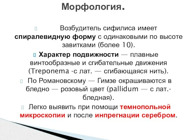 Возбудитель сифилиса имеет спиралевидную форму с одинаковыми по высоте завитками (более