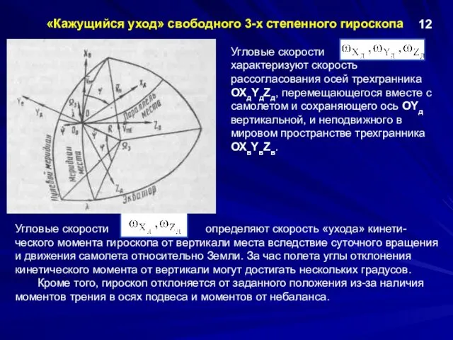 Угловые скорости характеризуют скорость рассогласования осей трехгранника ОХдYдZд, перемещающегося вместе с