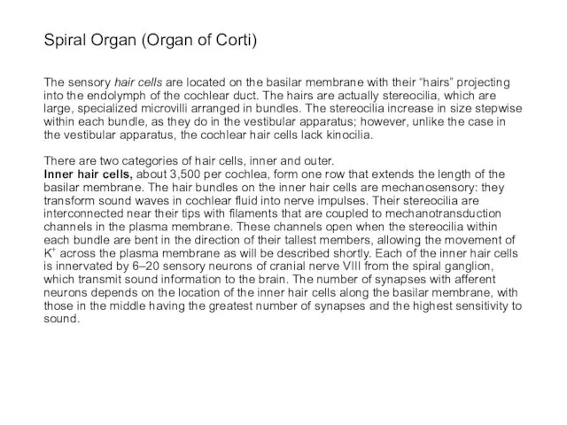 Spiral Organ (Organ of Corti) The sensory hair cells are located