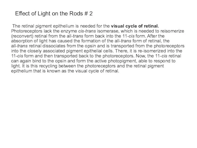 Effect of Light on the Rods # 2 The retinal pigment