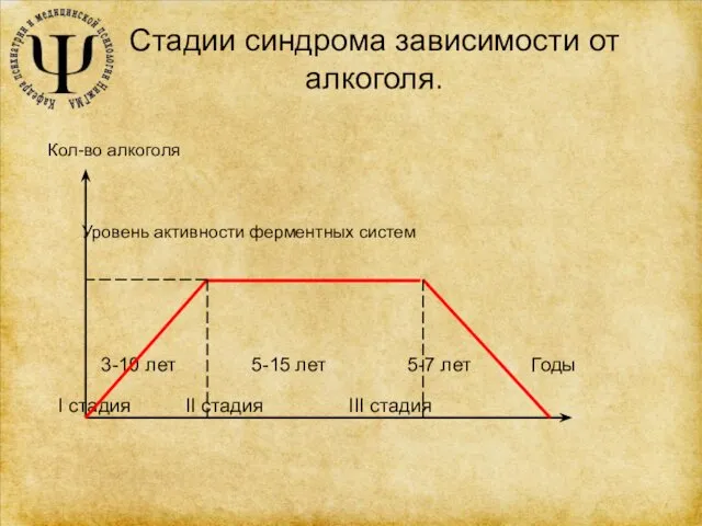 Стадии синдрома зависимости от алкоголя. Уровень активности ферментных систем 3-10 лет