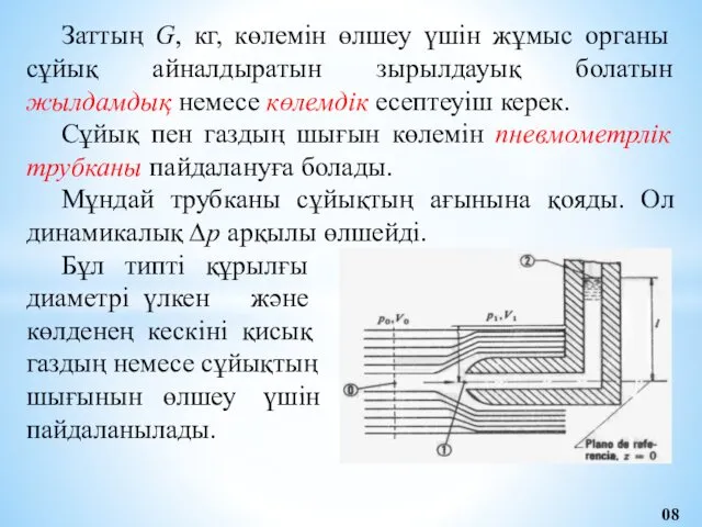 Заттың G, кг, көлемін өлшеу үшін жұмыс органы сұйық айналдыратын зырылдауық