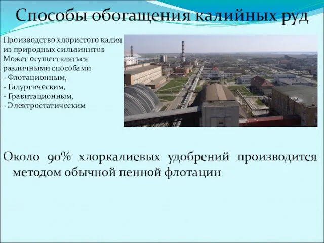 Способы обогащения калийных руд Производство хлористого калия из природных сильвинитов Может