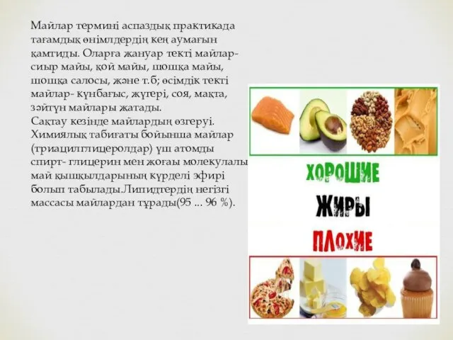 Майлар термині аспаздық практикада тағамдық өнімлдердің кең аумағын қамтиды. Оларға жануар