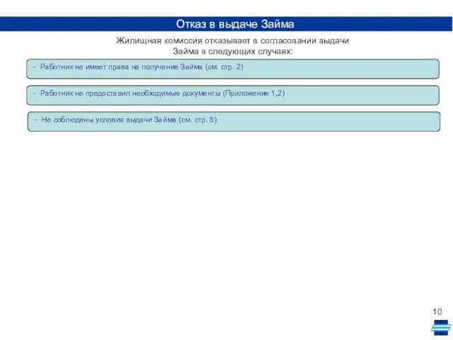 Работник не имеет права на получение Займа (см. стр. 2) Отказ