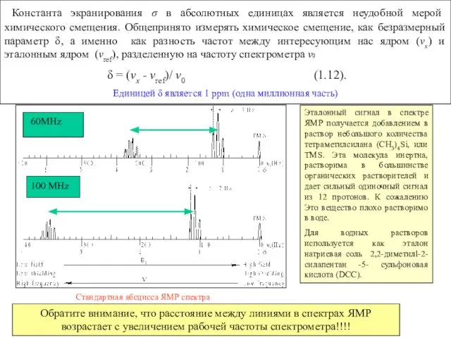 Константа экранирования σ в абсолютных единицах является неудобной мерой химического смещения.