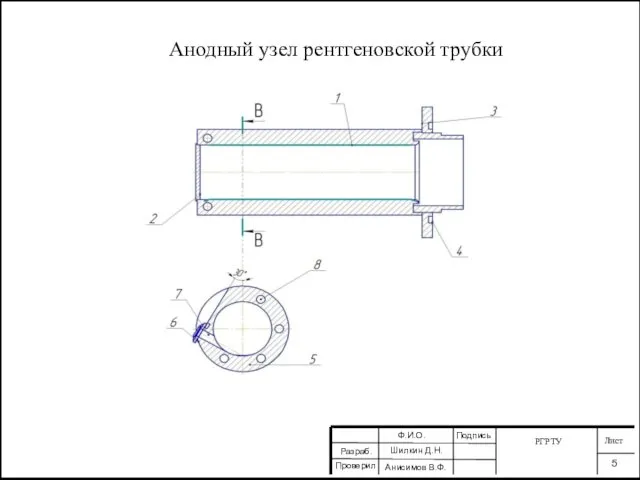 Анодный узел рентгеновской трубки РГРТУ Лист 5 Разраб. Проверил Ф.И.О. Шилкин Д.Н. Анисимов В.Ф. Подпись