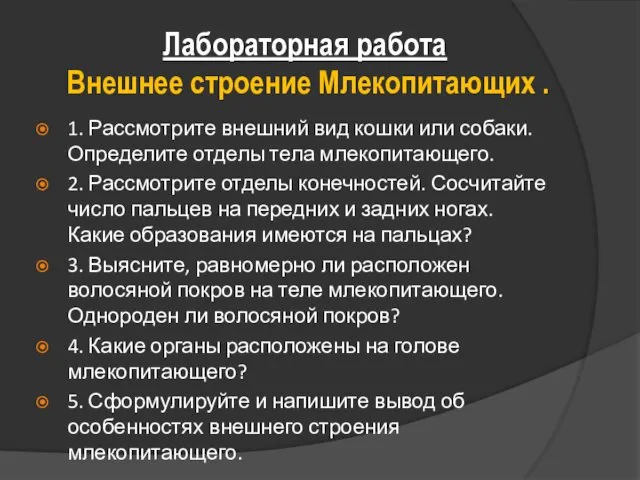 Лабораторная работа Внешнее строение Млекопитающих . 1. Рассмотрите внешний вид кошки