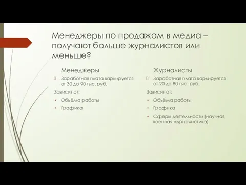 Менеджеры по продажам в медиа – получают больше журналистов или меньше?