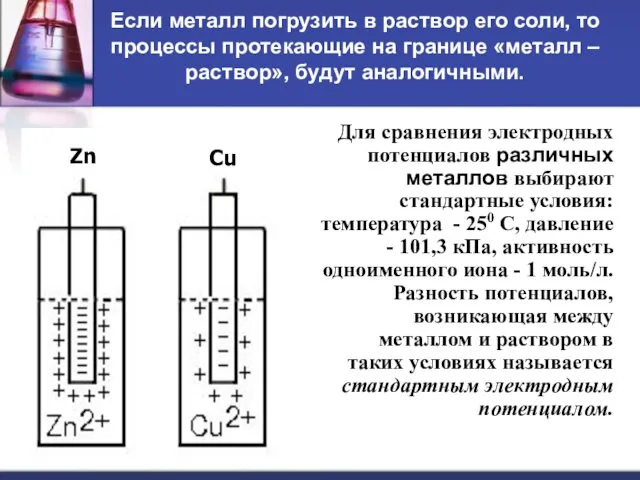 Если металл погрузить в раствор его соли, то процессы протекающие на