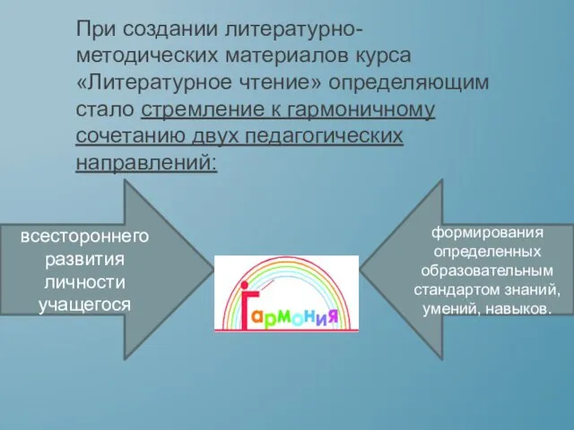 При создании литературно-методических материалов курса «Литературное чтение» определяющим стало стремление к