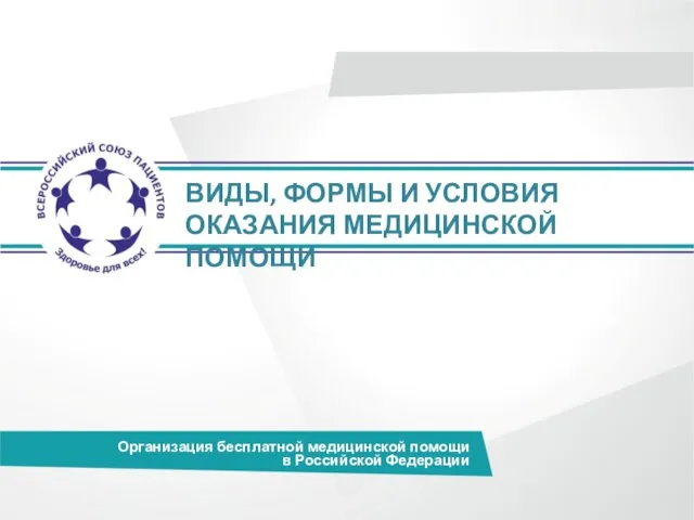 ВИДЫ, ФОРМЫ И УСЛОВИЯ ОКАЗАНИЯ МЕДИЦИНСКОЙ ПОМОЩИ Организация бесплатной медицинской помощи в Российской Федерации