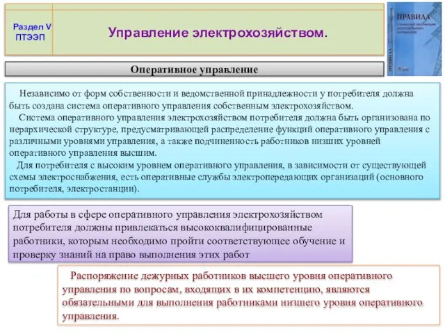 Управление электрохозяйством. Оперативное управление Независимо от форм собственности и ведомственной принадлежности