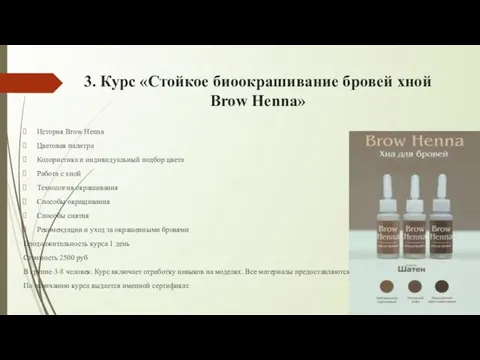 3. Курс «Стойкое биоокрашивание бровей хной Brow Henna» История Brow Henna