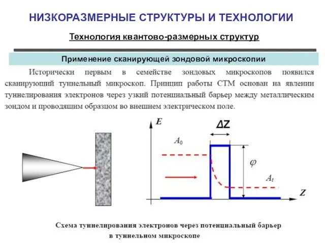 НИЗКОРАЗМЕРНЫЕ СТРУКТУРЫ И ТЕХНОЛОГИИ Технология квантово-размерных структур Применение сканирующей зондовой микроскопии