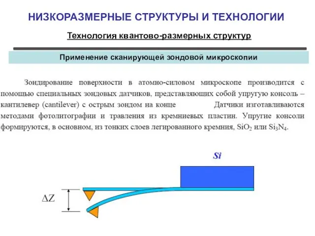 НИЗКОРАЗМЕРНЫЕ СТРУКТУРЫ И ТЕХНОЛОГИИ Технология квантово-размерных структур Применение сканирующей зондовой микроскопии