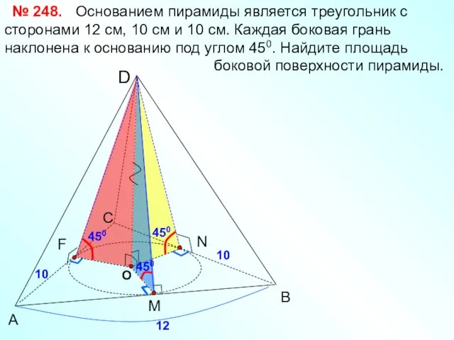 А В С D Основанием пирамиды является треугольник с сторонами 12