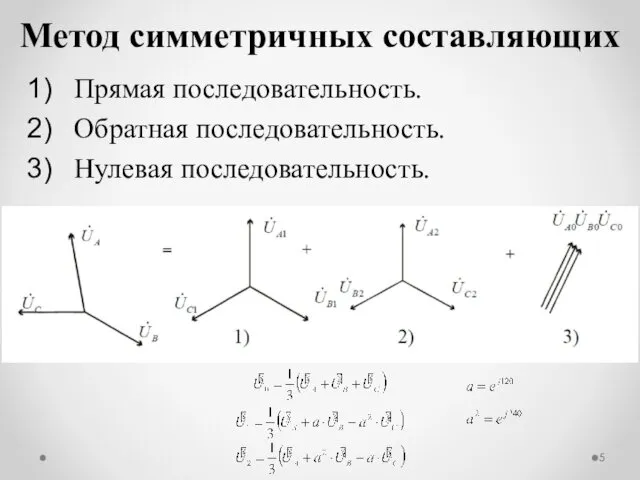 Прямая последовательность. Обратная последовательность. Нулевая последовательность. Метод симметричных составляющих