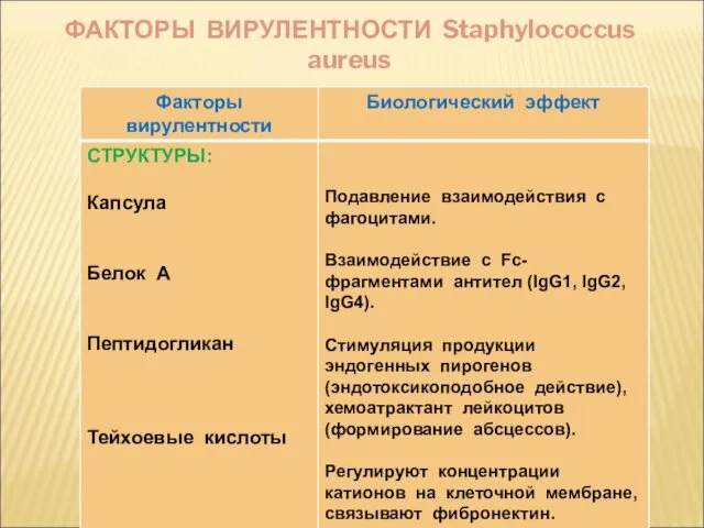 ФАКТОРЫ ВИРУЛЕНТНОСТИ Staphylococcus aureus