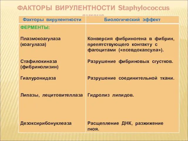 ФАКТОРЫ ВИРУЛЕНТНОСТИ Staphylococcus aureus