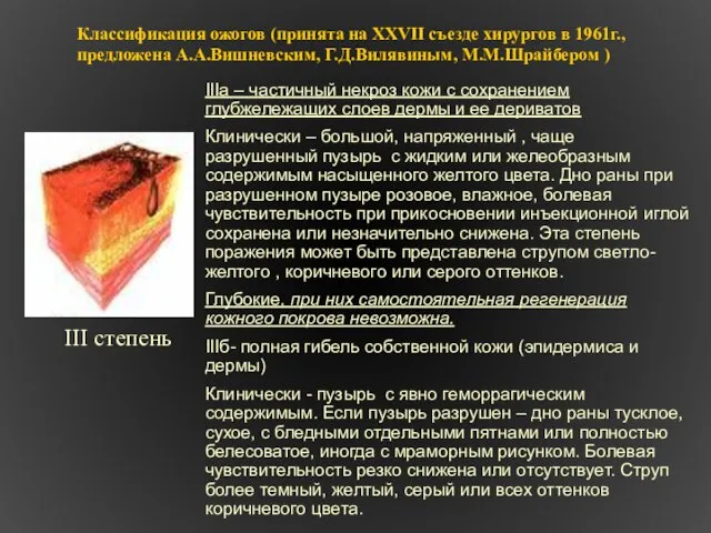 Классификация ожогов (принята на XXVII съезде хирургов в 1961г., предложена А.А.Вишневским,