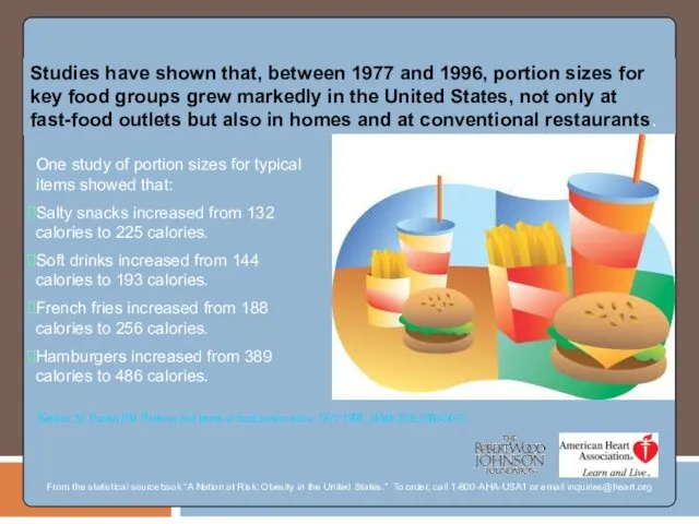 Studies have shown that, between 1977 and 1996, portion sizes for