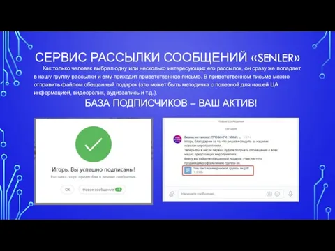 СЕРВИС РАССЫЛКИ СООБЩЕНИЙ «SENLER» Как только человек выбрал одну или несколько