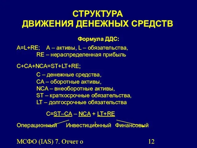 МСФО (IAS) 7. Отчет о движении денежных средств. СТРУКТУРА ДВИЖЕНИЯ ДЕНЕЖНЫХ