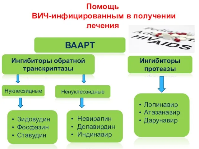 Помощь ВИЧ-инфицированным в получении лечения ВААРТ Ингибиторы обратной транскриптазы Ингибиторы протеазы