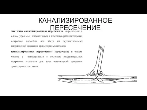 КАНАЛИЗИРОВАННОЕ ПЕРЕСЕЧЕНИЕ частично канализированное пересечение: пересечение в одном уровне с выделенными