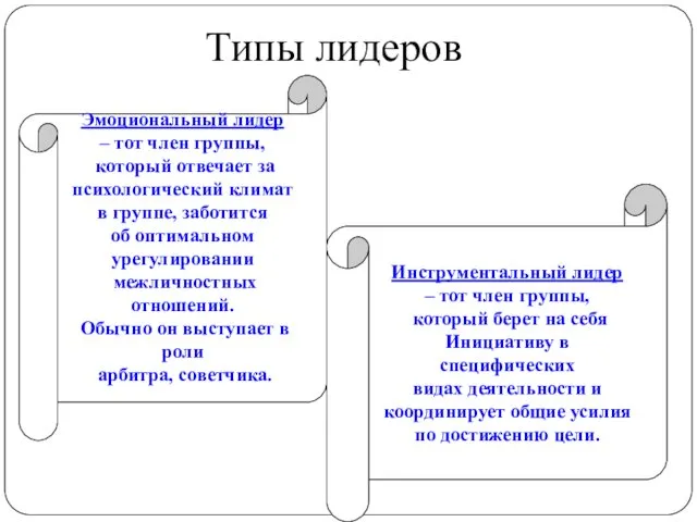 Эмоциональный лидер – тот член группы, который отвечает за психологический климат