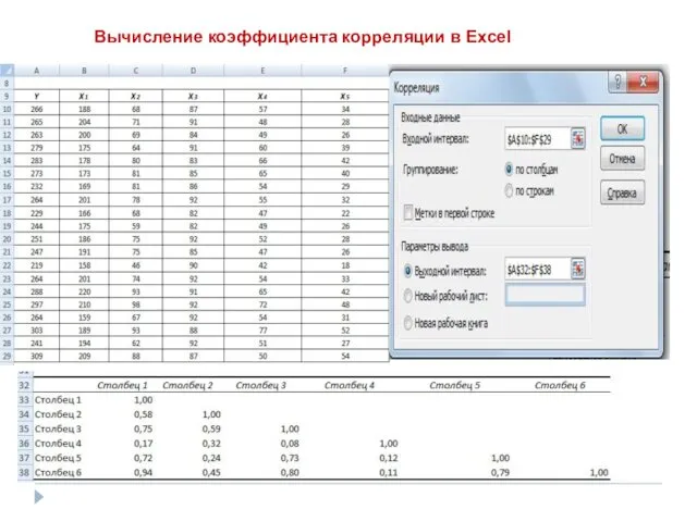 Вычисление коэффициента корреляции в Excel