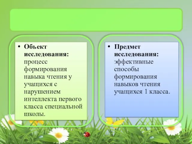 Объект исследования: процесс формирования навыка чтения у учащихся с нарушением интеллекта