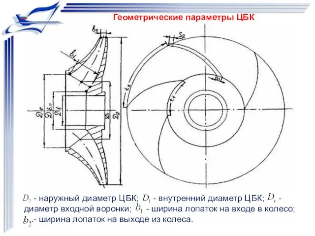 - наружный диаметр ЦБК; - внутренний диаметр ЦБК; - диаметр входной