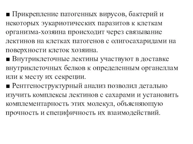 ■ Прикрепление патогенных вирусов, бактерий и некоторых эукариотических паразитов к клеткам