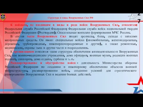 Структура и виды Вооруженных Сил РФ К войскам, не входящим в