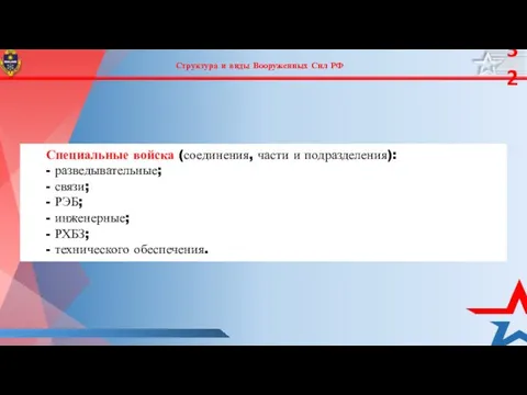 Структура и виды Вооруженных Сил РФ Специальные войска (соединения, части и