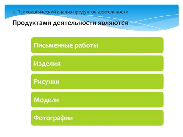 Продуктами деятельности являются 2. Психологический анализ продуктов деятельности