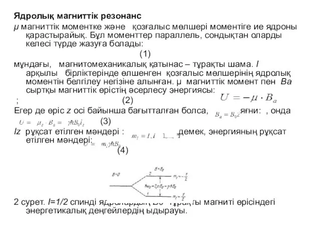 Ядролық магниттік резонанс μ магниттік моментке және қозғалыс мөлшері моментіге ие