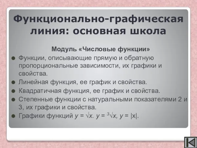 Модуль «Числовые функции» Функции, описывающие прямую и обратную пропорциональные зависимости, их