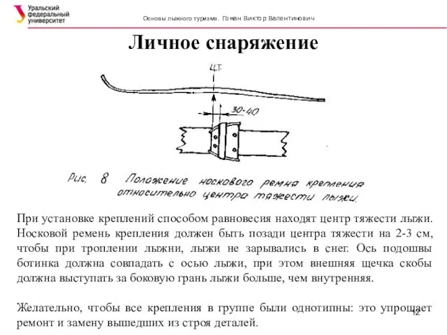 Личное снаряжение SIMATC При установке креплений способом равновесия находят центр тяжести