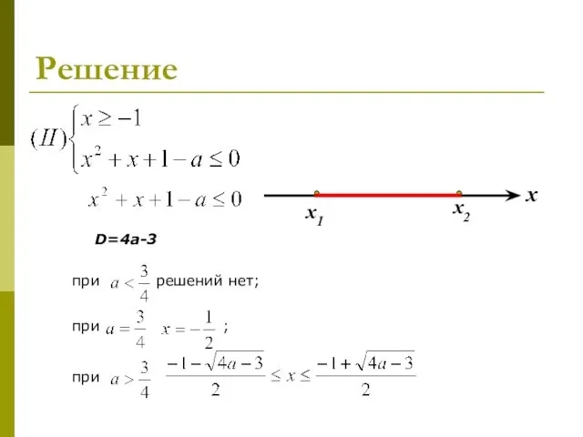Решение D=4a-3 х при решений нет; при ; при